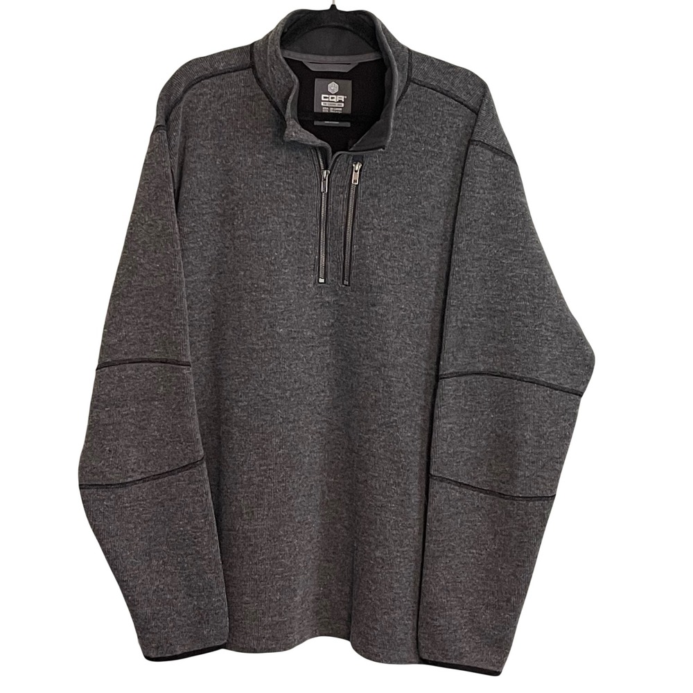 CQR Mens 2XL Tactical Quarter Zip Pullover Gray Wool Blend Ribbed Sweater Jacket